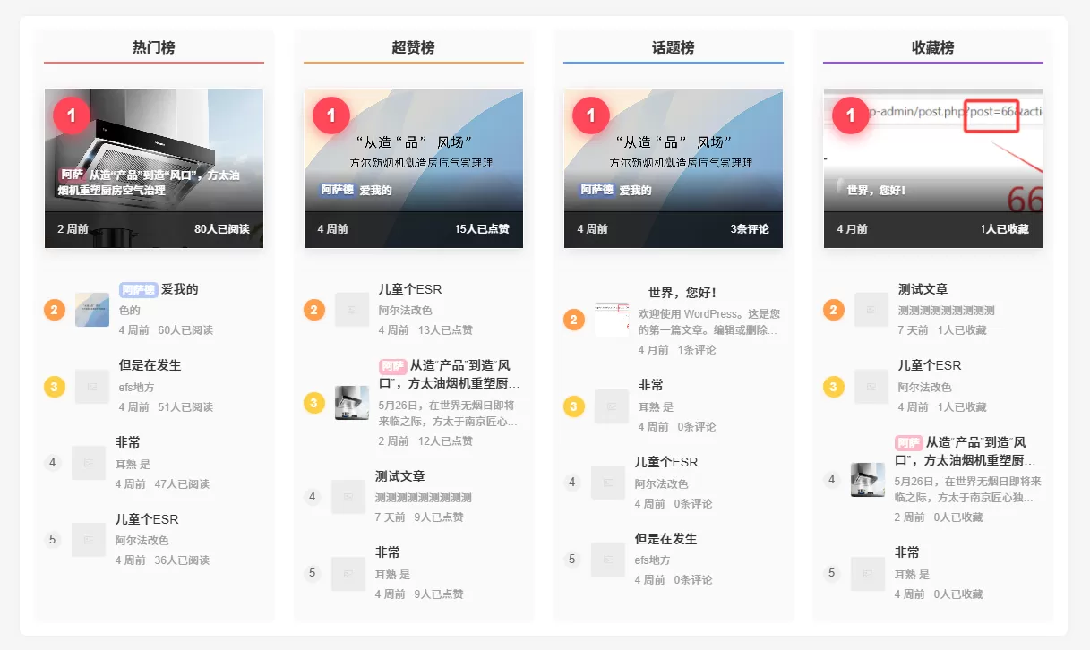 子比主题 - 文章排行榜小工具-识趣者资源